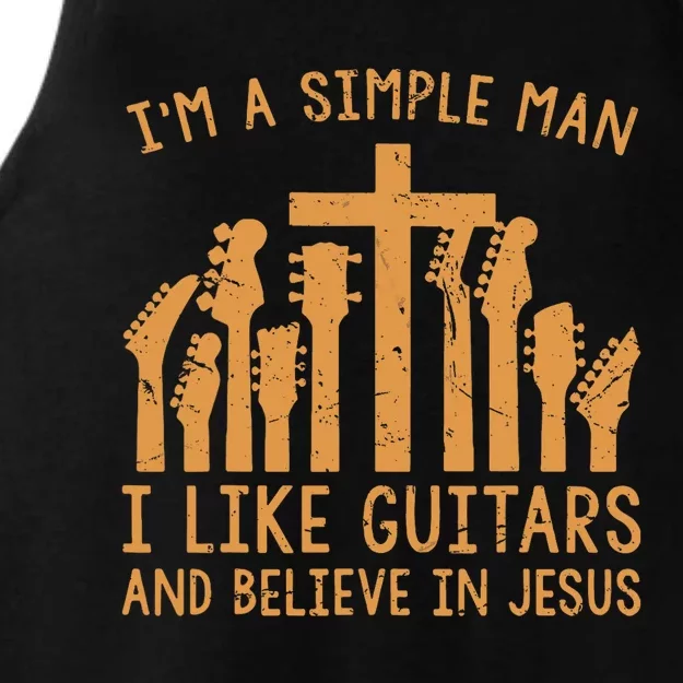 Im A Simple Man I Like Bass Guitar And Believe In Jesus Tee Ladies Tri-Blend Wicking Tank