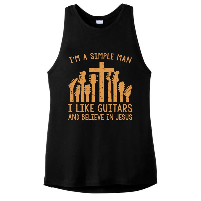 Im A Simple Man I Like Bass Guitar And Believe In Jesus Tee Ladies Tri-Blend Wicking Tank