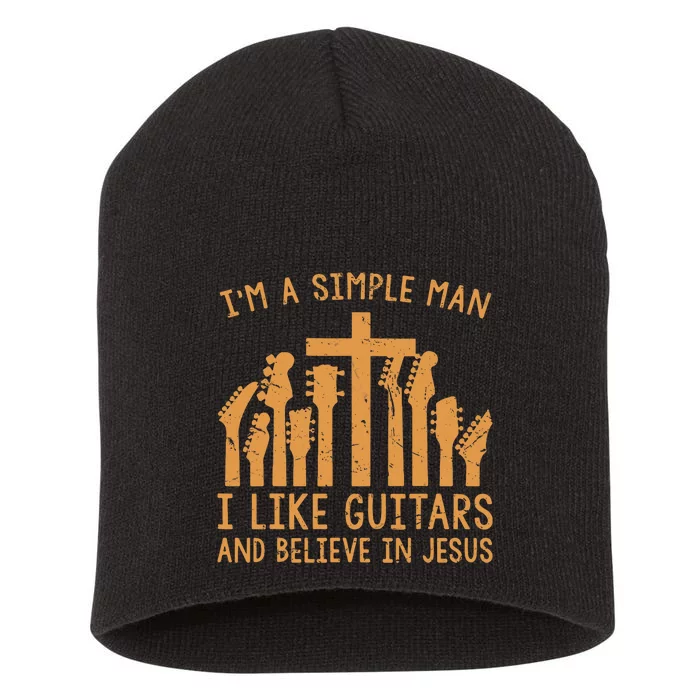 Im A Simple Man I Like Bass Guitar And Believe In Jesus Tee Short Acrylic Beanie