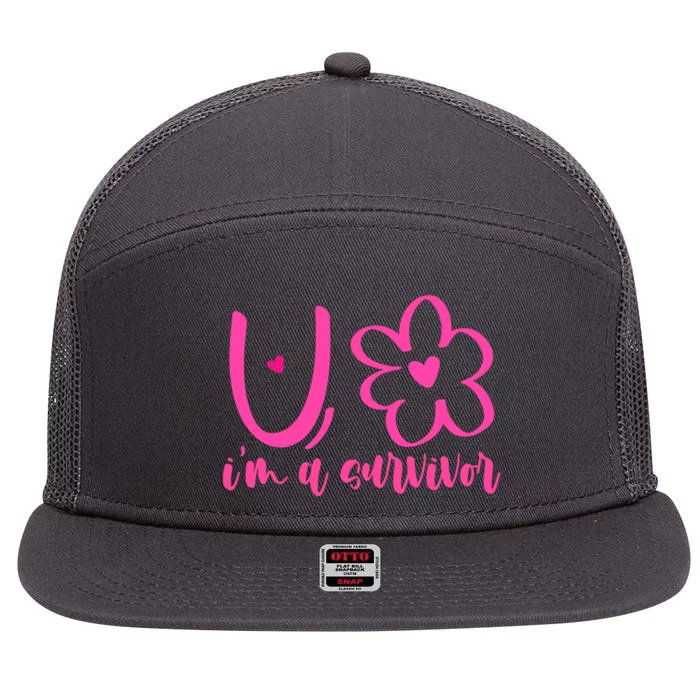 Im A Survivor Breast Cancer Awareness Month 7 Panel Mesh Trucker Snapback Hat