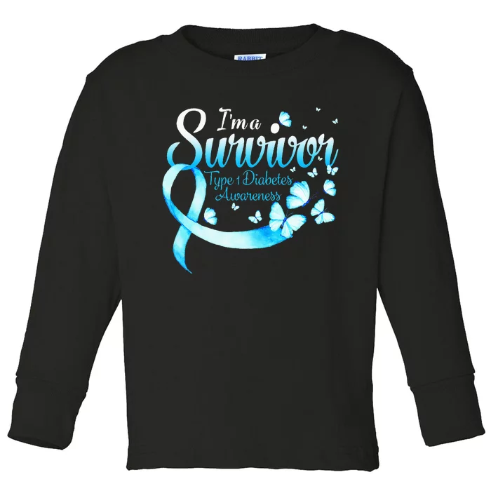 I'm A Survivor Type 1 Diabetes Awareness Butterfly Toddler Long Sleeve Shirt