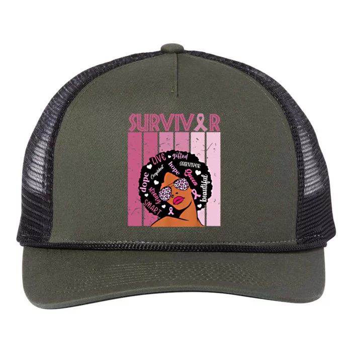 I Am Survivor Black Breast Cancer Warrior Gift Retro Rope Trucker Hat Cap