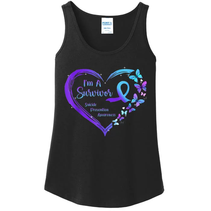 I'm A Survivor Butterfly Heart Suicide Prevention Awareness Ladies Essential Tank