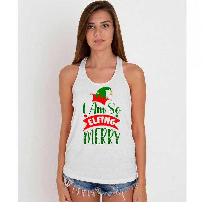 I Am So Elfing Merry Funny Christmas Elf Women's Knotted Racerback Tank