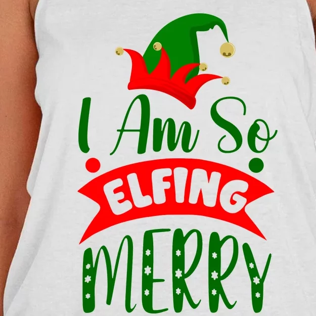 I Am So Elfing Merry Funny Christmas Elf Women's Knotted Racerback Tank