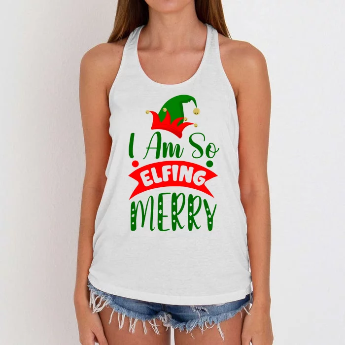 I Am So Elfing Merry Funny Christmas Elf Women's Knotted Racerback Tank