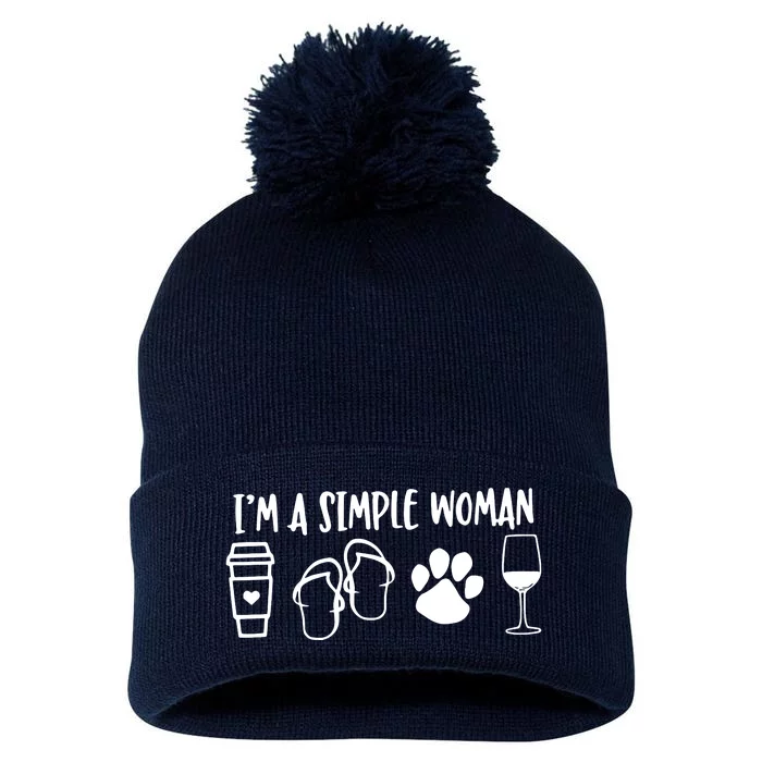 Im A Simple Woman Coffee Flip Flops Dog Wine Pom Pom 12in Knit Beanie