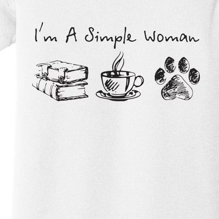 Im A Simple Woman Books Coffee Dog Animal Fur Paw Print Baby Bodysuit