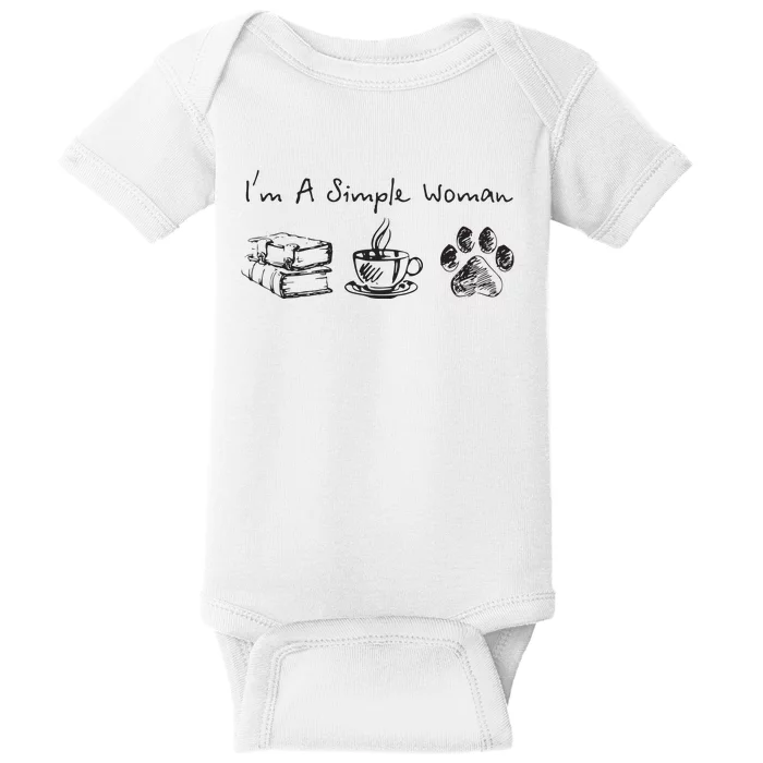 Im A Simple Woman Books Coffee Dog Animal Fur Paw Print Baby Bodysuit