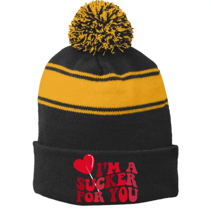 Im A Sucker For You Valentines Day Gift Retro Stripe Pom Pom Beanie