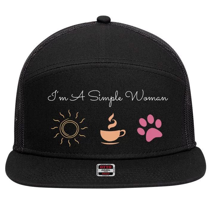 Im A Simple Woman I Love Coffee Sunshine Paw Dog 7 Panel Mesh Trucker Snapback Hat