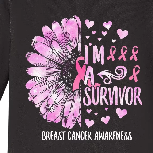 I'm A Survivor Breast Cancer Awareness Pink Ribbon Flower Baby Long Sleeve Bodysuit