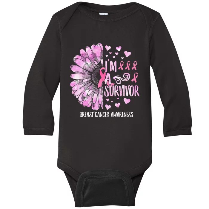 I'm A Survivor Breast Cancer Awareness Pink Ribbon Flower Baby Long Sleeve Bodysuit