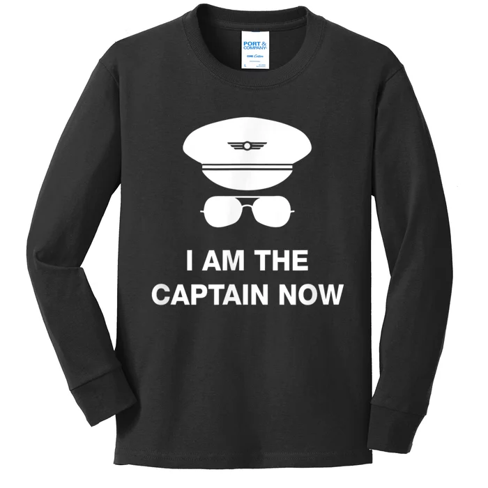 I Am The Captain Now Funny Pilot Kids Long Sleeve Shirt