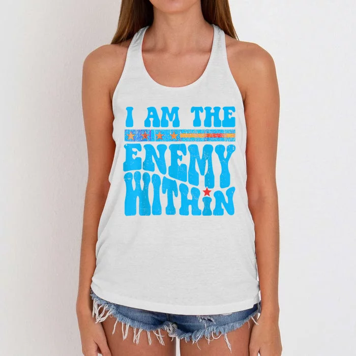 I Am The Enemy Within I Am The Enemy Within America Women's Knotted Racerback Tank