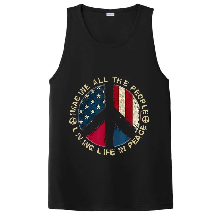 Imagine All The People Living Life In Peace Hippie Lover Performance Tank