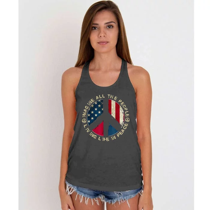 Imagine All The People Living Life In Peace Hippie Lover Women's Knotted Racerback Tank