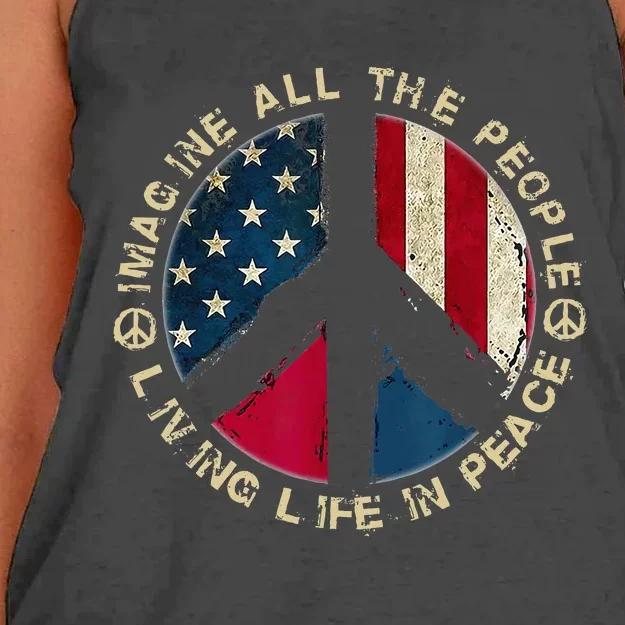 Imagine All The People Living Life In Peace Hippie Lover Women's Knotted Racerback Tank