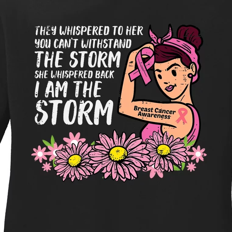 I Am The Storm Rosie Riveter Breast Cancer Awareness Ladies Long Sleeve Shirt