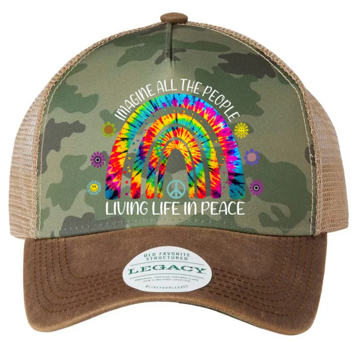 Imagine All The People Living Life In Peace Rainbow Legacy Tie Dye Trucker Hat