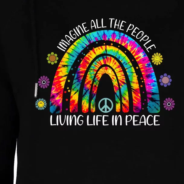 Imagine All The People Living Life In Peace Rainbow Womens Funnel Neck Pullover Hood