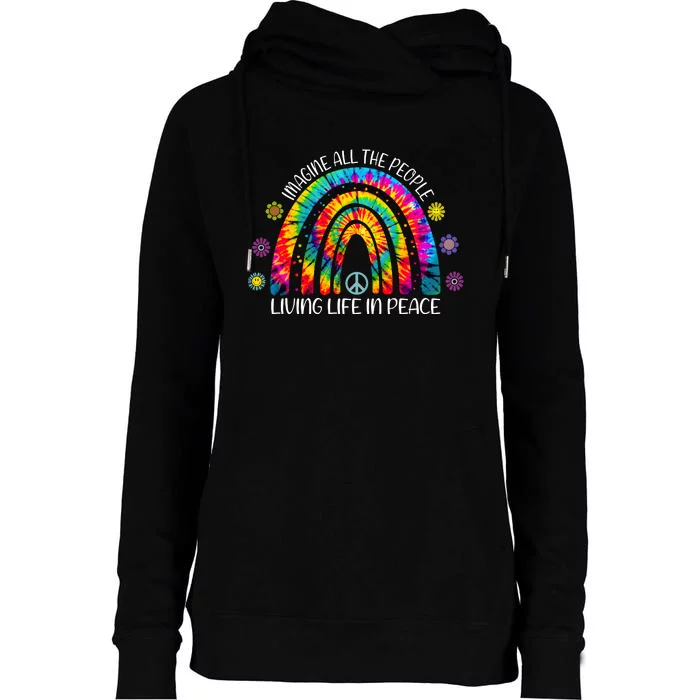 Imagine All The People Living Life In Peace Rainbow Womens Funnel Neck Pullover Hood