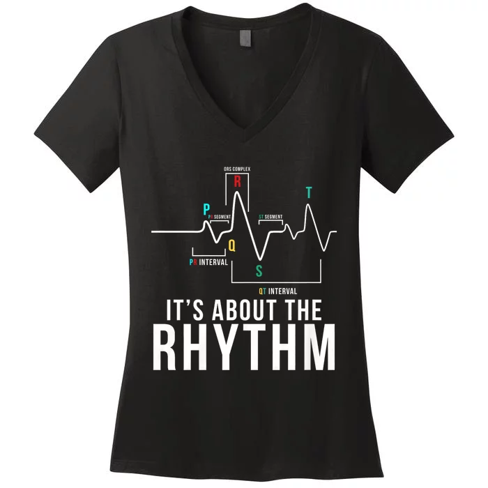 Its About The Rhythm Cardiology Nurse Gifts Heart Ekg Women's V-Neck T-Shirt