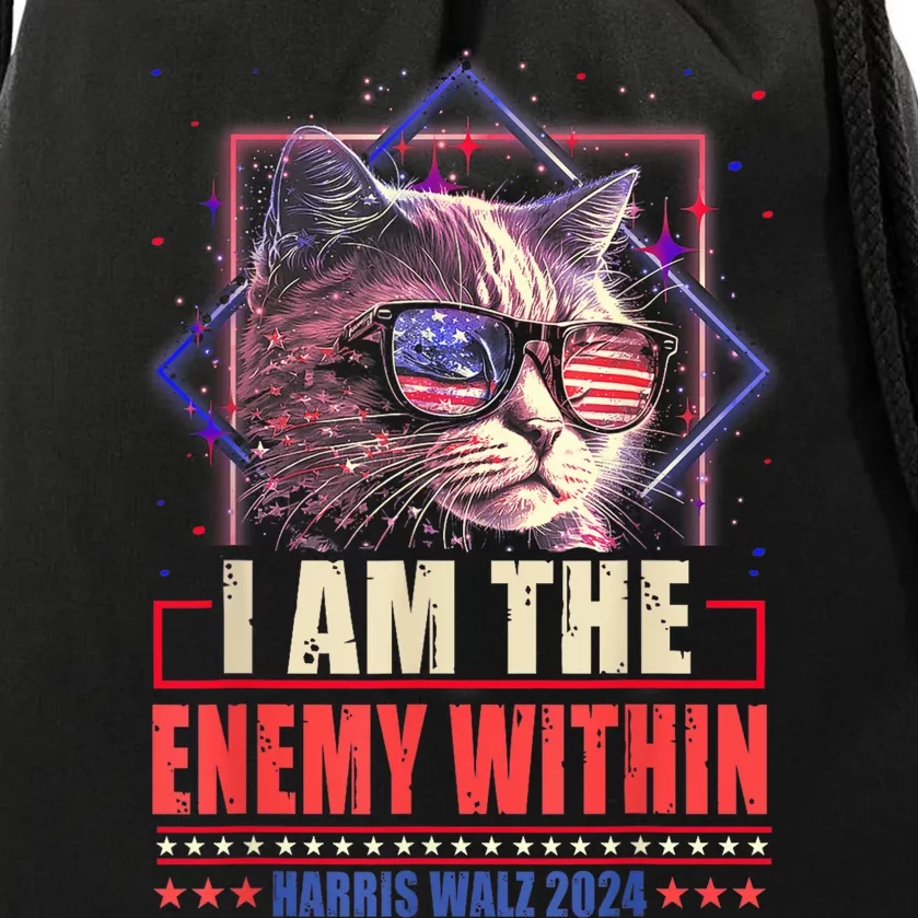 I Am The Enemy Within Harris Walz 2024 Usa Vote Cat Lovers Drawstring Bag