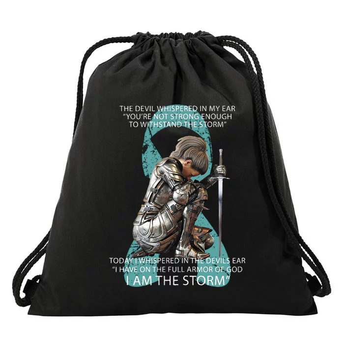 I Am The Storm Mom Sister Women Ovarian Cancer Awareness Drawstring Bag