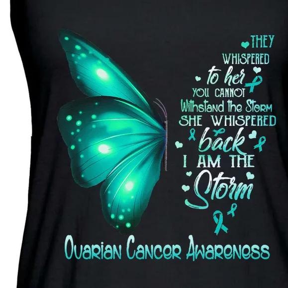 I Am The Storm Ovarian Cancer Awareness Butterfly Ladies Essential Flowy Tank