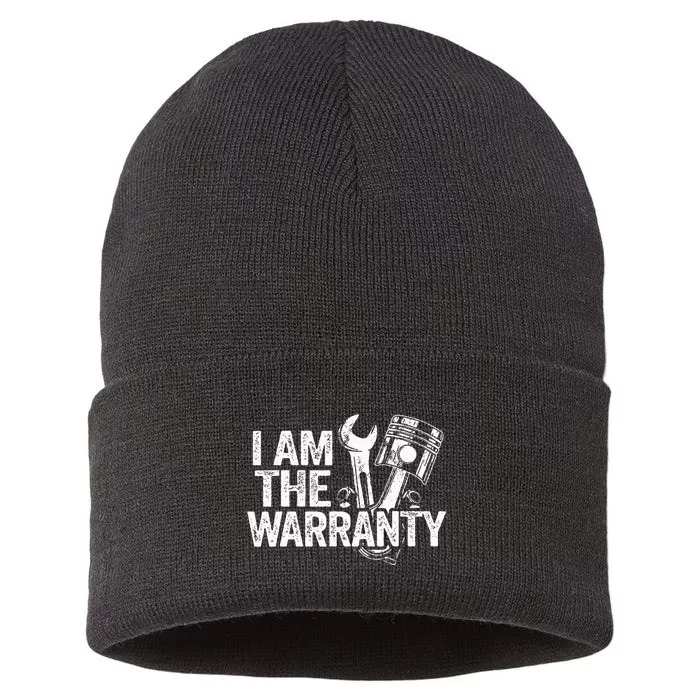 I Am The Warranty Race Car Parts Repair Guy Funny Mechanic Sustainable Knit Beanie