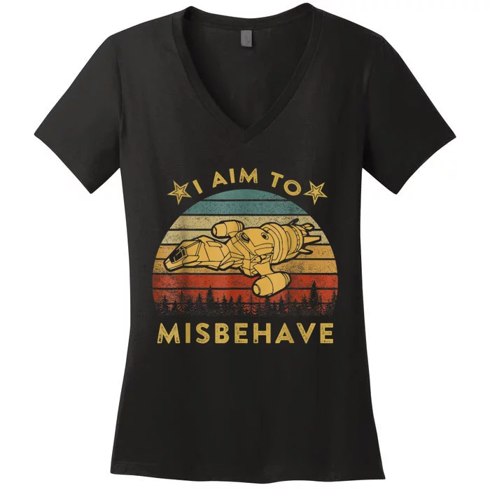 I Aim To Misbehave Firefly Women's V-Neck T-Shirt