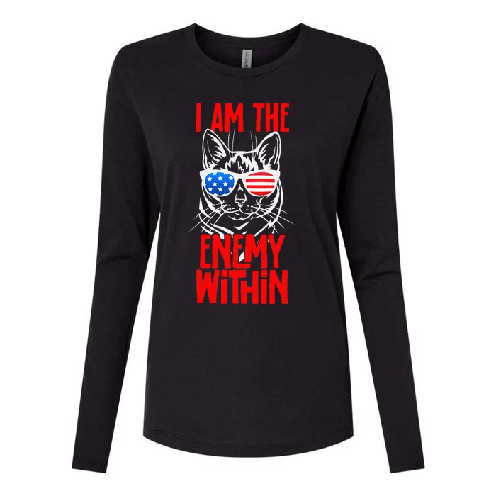 I Am The Enemy Within Pun Kamala Harris Cat Us Glasses 2024 Womens Cotton Relaxed Long Sleeve T-Shirt