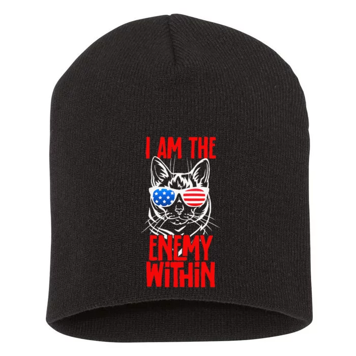 I Am The Enemy Within Pun Kamala Harris Cat Us Glasses 2024 Short Acrylic Beanie