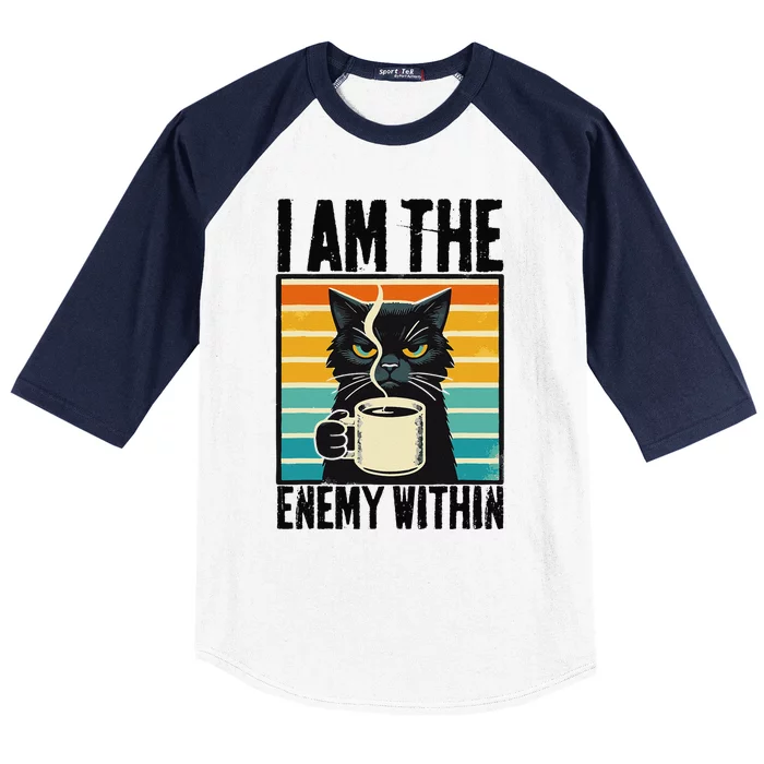 I Am The Enemy Within Pun Kamala Harris Vintage Coffee Cat Baseball Sleeve Shirt