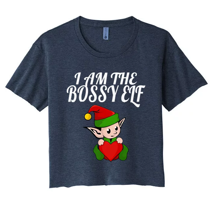 I Am The Bossy Elf Christmas Women's Crop Top Tee