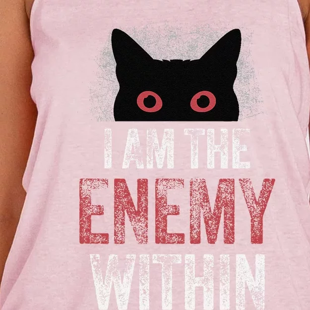 I Am The Enemy Within Pun Cat Owners Women's Knotted Racerback Tank