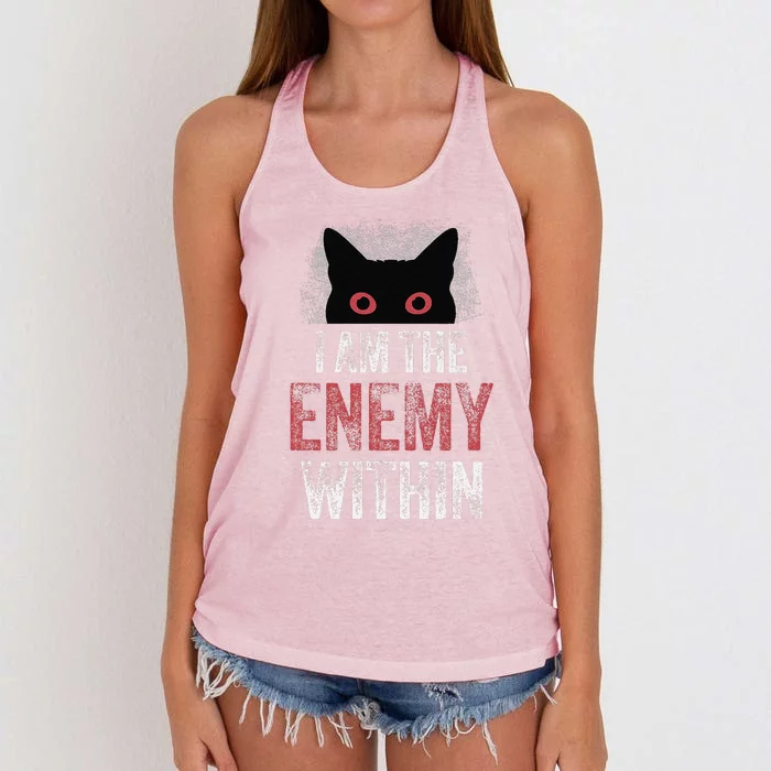 I Am The Enemy Within Pun Cat Owners Women's Knotted Racerback Tank