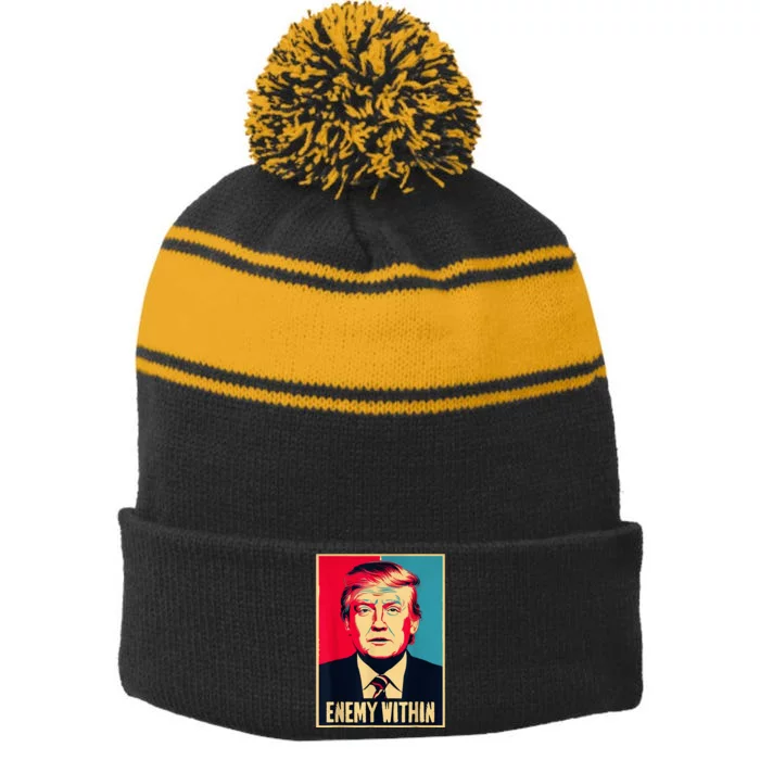 I Am The Enemy Within Pun Harris And Trump Stripe Pom Pom Beanie