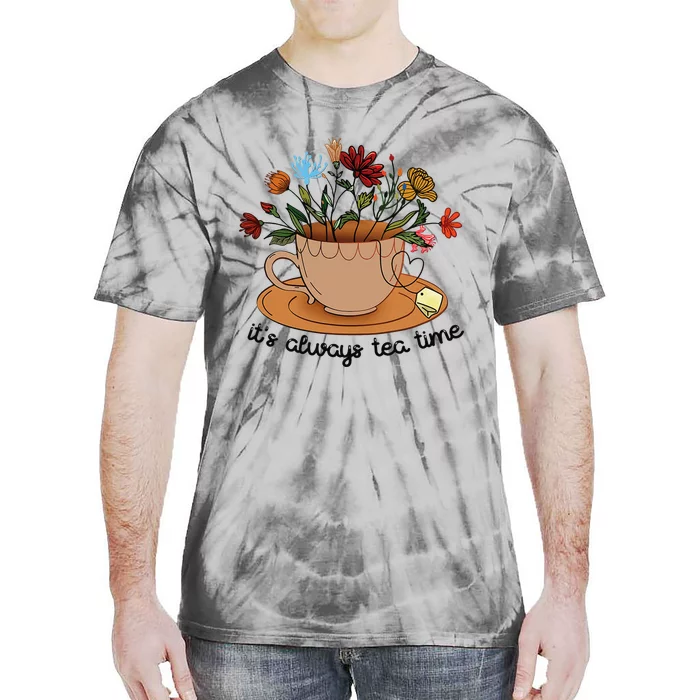 It's Always Tea Time Colorful Flowers Tea Cup Good Vibes Tie-Dye T-Shirt