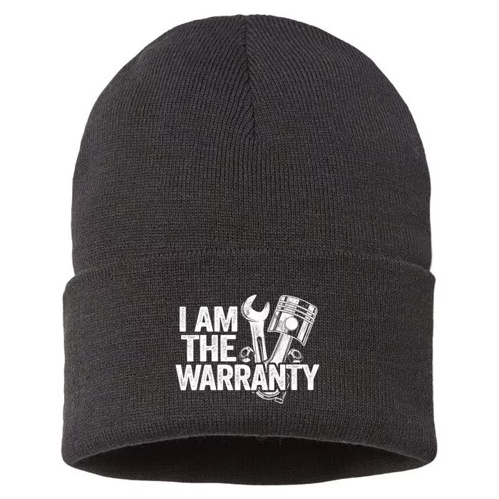 I Am The Warranty Race Car Parts Repair Guy Funny Mechanic Sustainable Knit Beanie