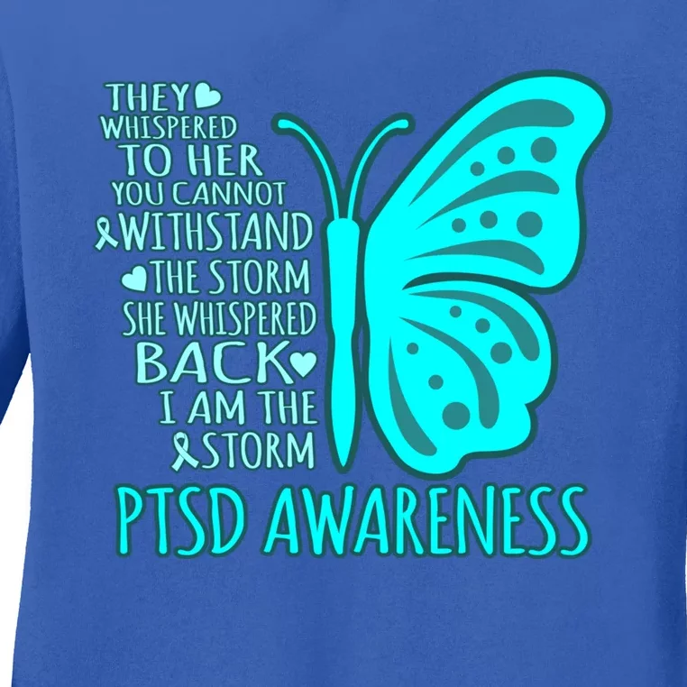 I Am The Storm Ptsd Stress Awareness Ribbon Graphic Gift Ladies Long Sleeve Shirt