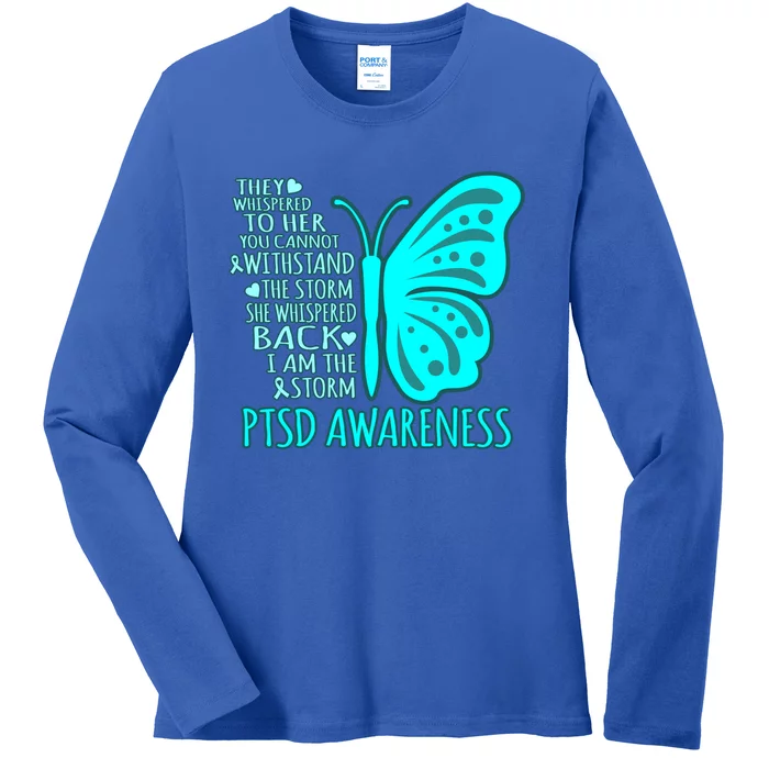 I Am The Storm Ptsd Stress Awareness Ribbon Graphic Gift Ladies Long Sleeve Shirt