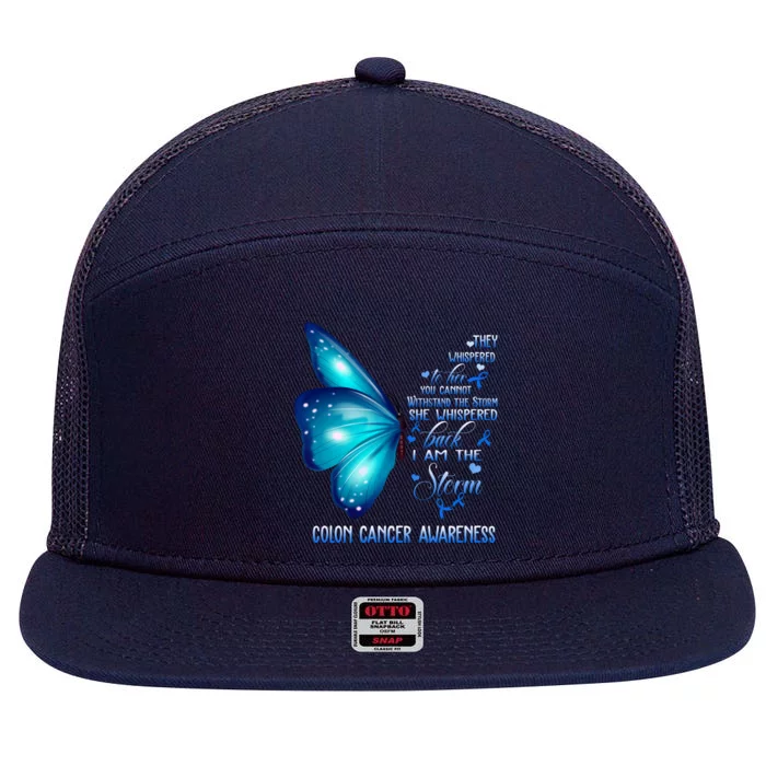 I Am The Storm Colon Cancer Awareness Butterfly 7 Panel Mesh Trucker Snapback Hat