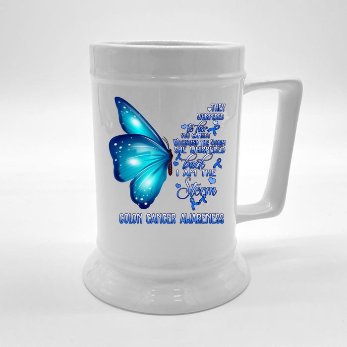 I Am The Storm Colon Cancer Awareness Butterfly Front & Back Beer Stein