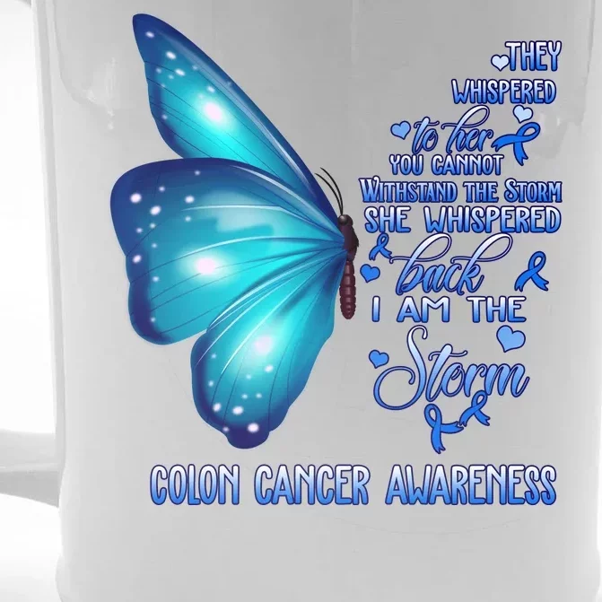 I Am The Storm Colon Cancer Awareness Butterfly Front & Back Beer Stein