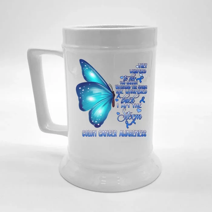 I Am The Storm Colon Cancer Awareness Butterfly Front & Back Beer Stein