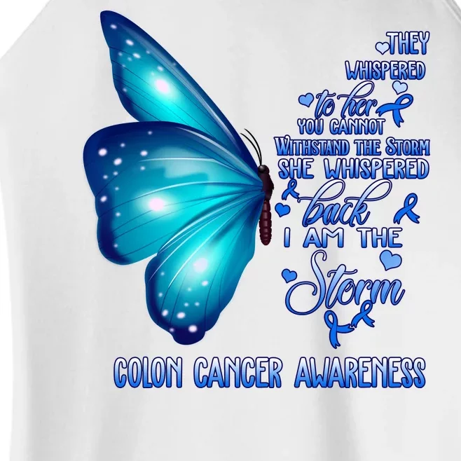 I Am The Storm Colon Cancer Awareness Butterfly Women’s Perfect Tri Rocker Tank