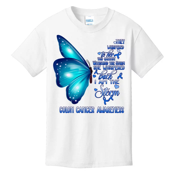 I Am The Storm Colon Cancer Awareness Butterfly Kids T-Shirt