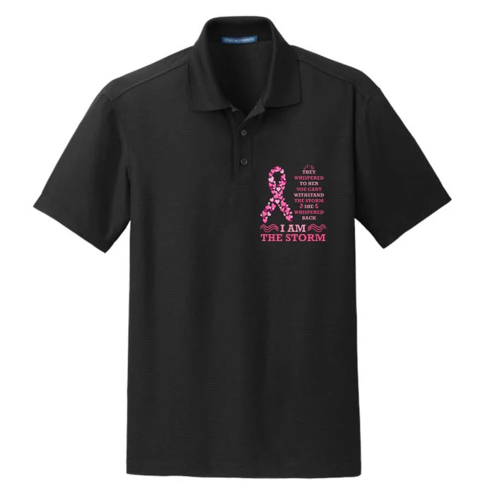 I Am The Storm Breast Cancer Ribbon Dry Zone Grid Performance Polo